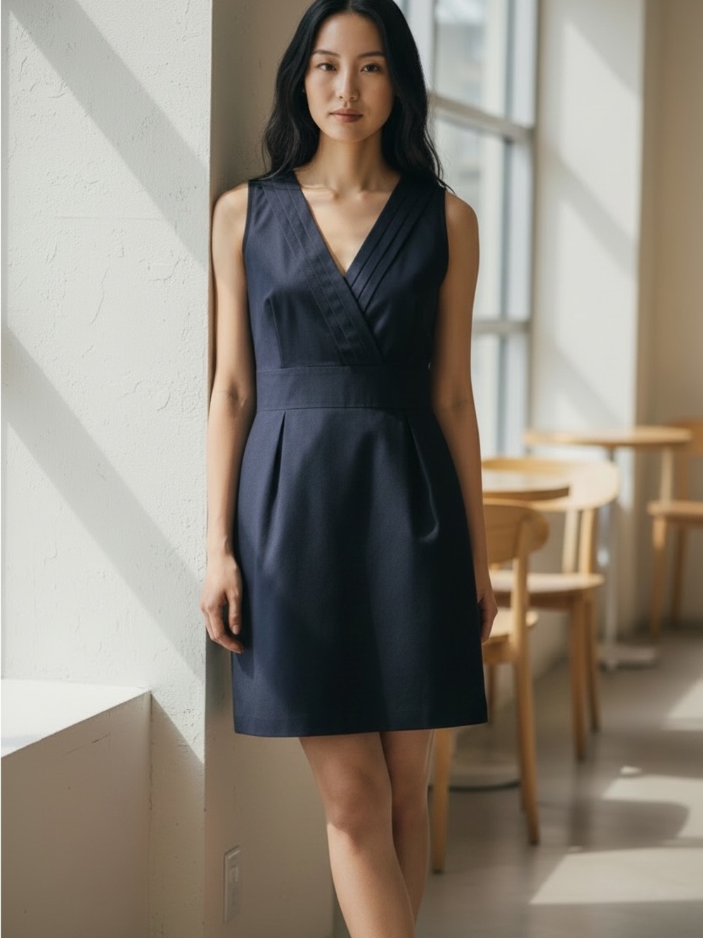 Anthropologie | Lavand | little black pleated Sheath Dress Size M